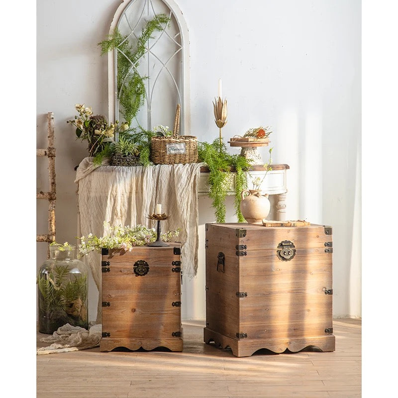 Rustic Wooden Storage Chests with Iron Accents Set of 2