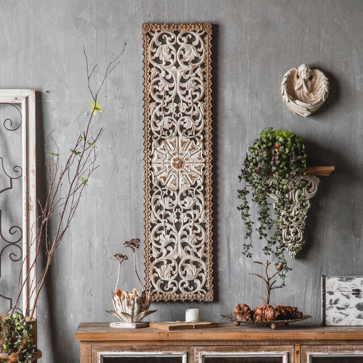 Rustic Carved Wooden Wall Panel Decor