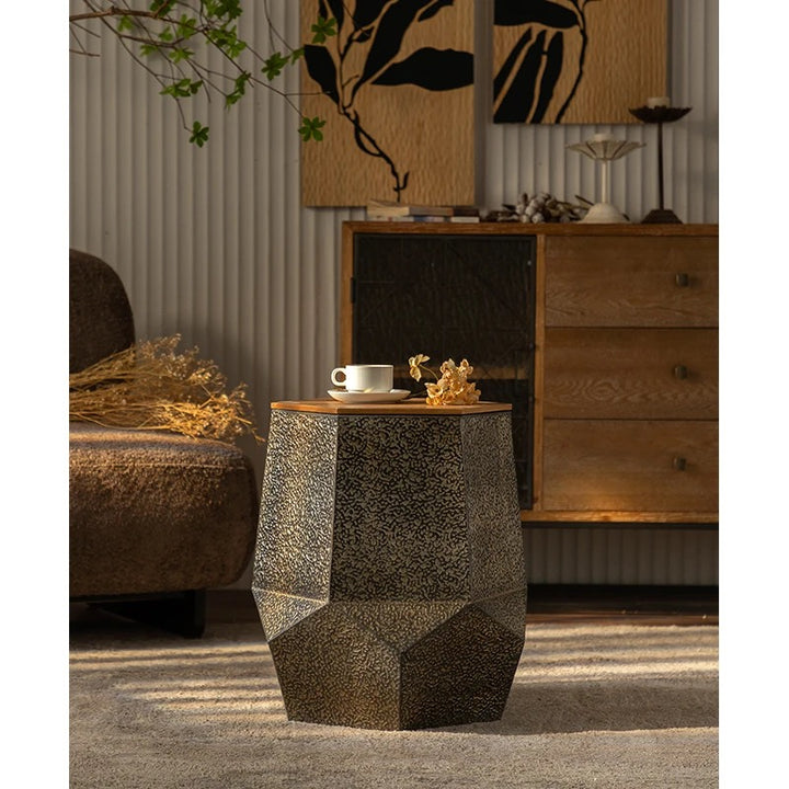 Textured Hexagonal Metal Side Table