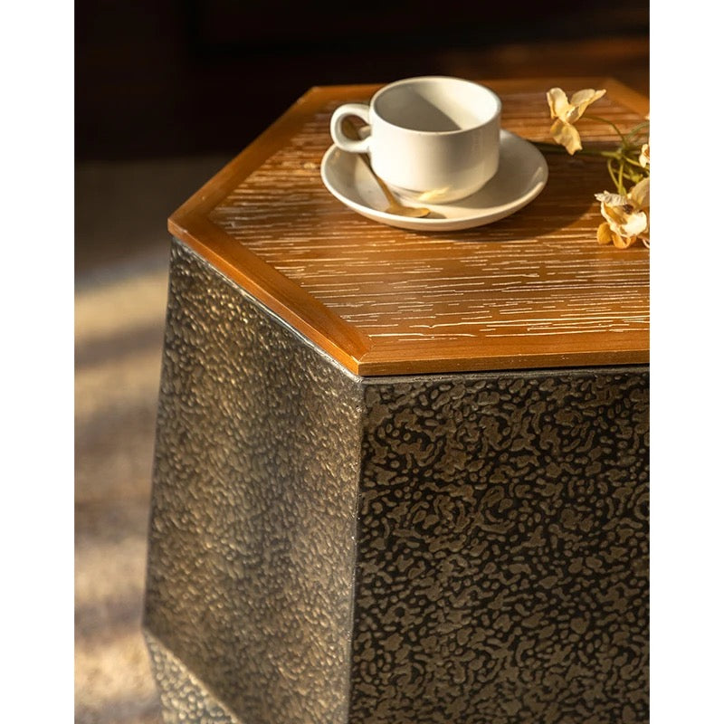 Textured Hexagonal Metal Side Table