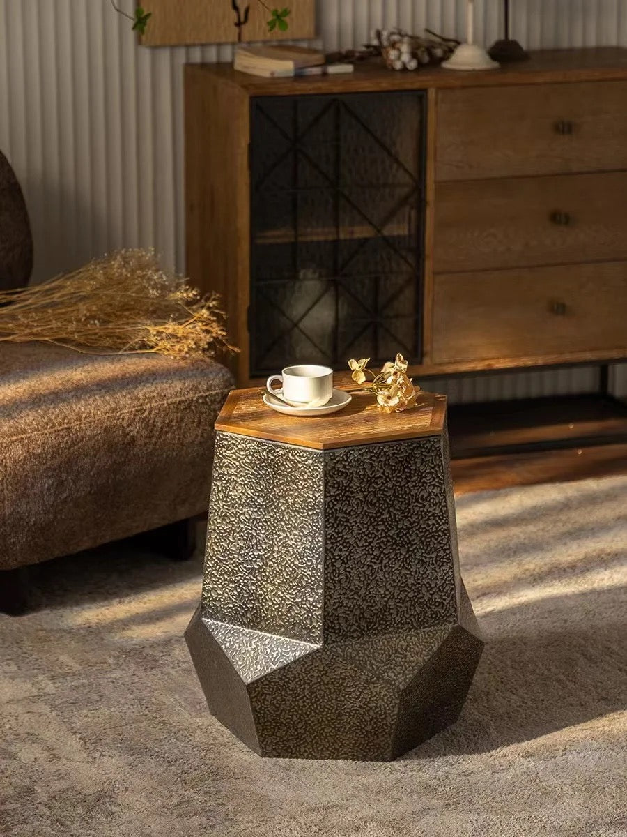 Textured Hexagonal Metal Side Table