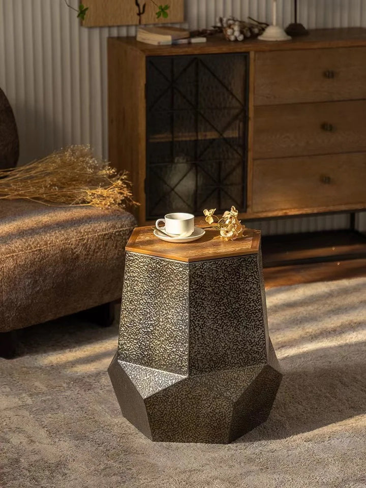 Textured Hexagonal Metal Side Table