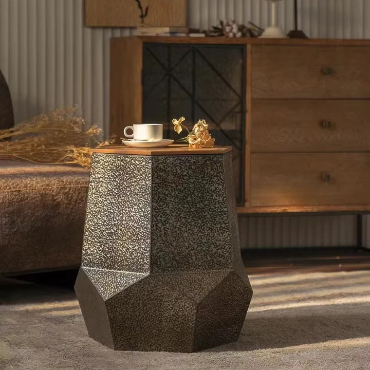 Textured Hexagonal Metal Side Table