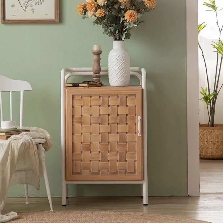 Natural Woven Front Wooden Cabinet