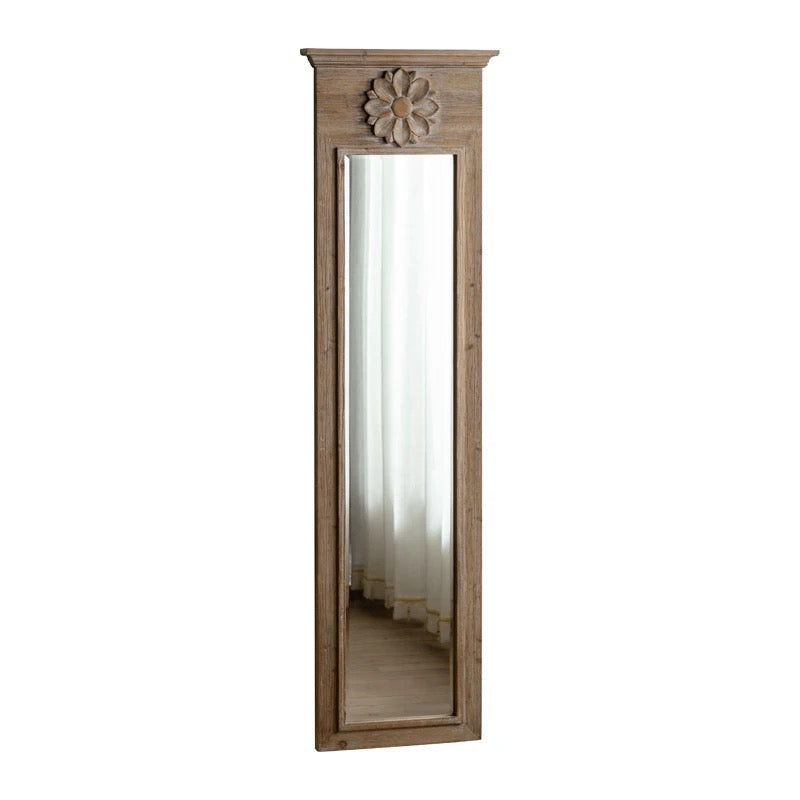 Tall Wooden Wall Mirror with Floral Accent