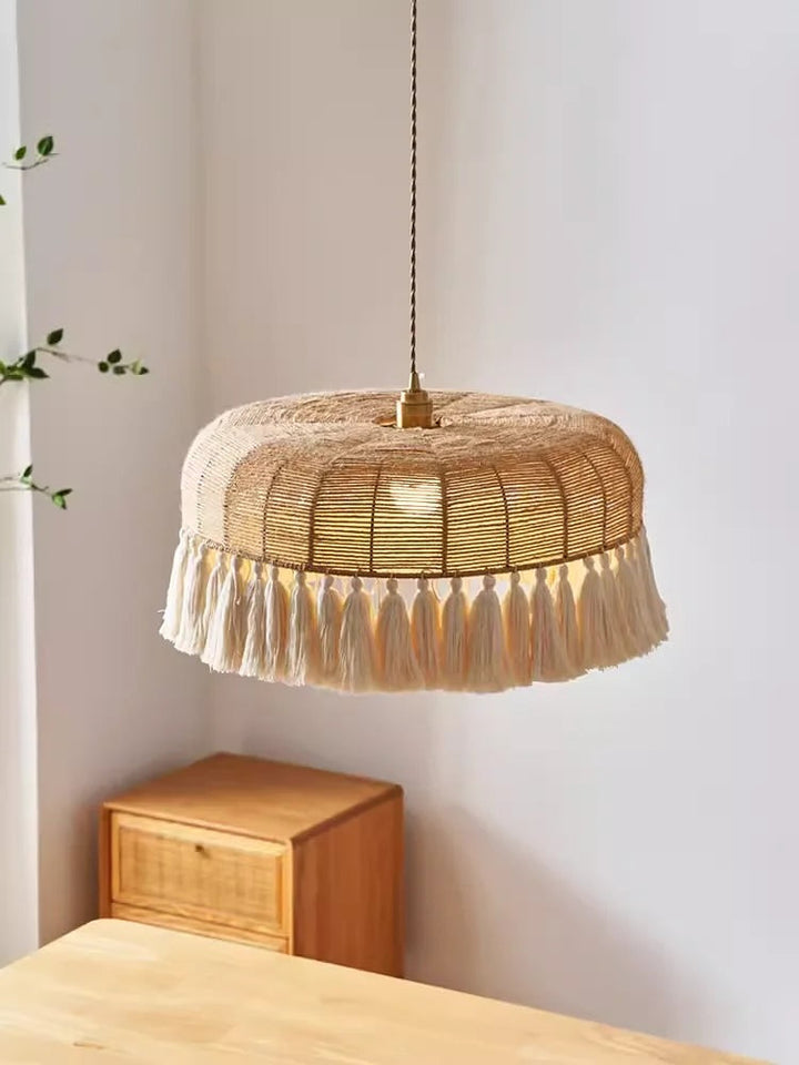 Boho Fringe Pendant Light Woven Hemp Rope Design
