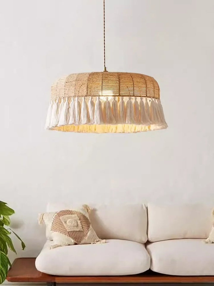 Boho Fringe Pendant Light Woven Hemp Rope Design