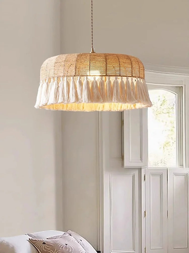 Boho Fringe Pendant Light Woven Hemp Rope Design