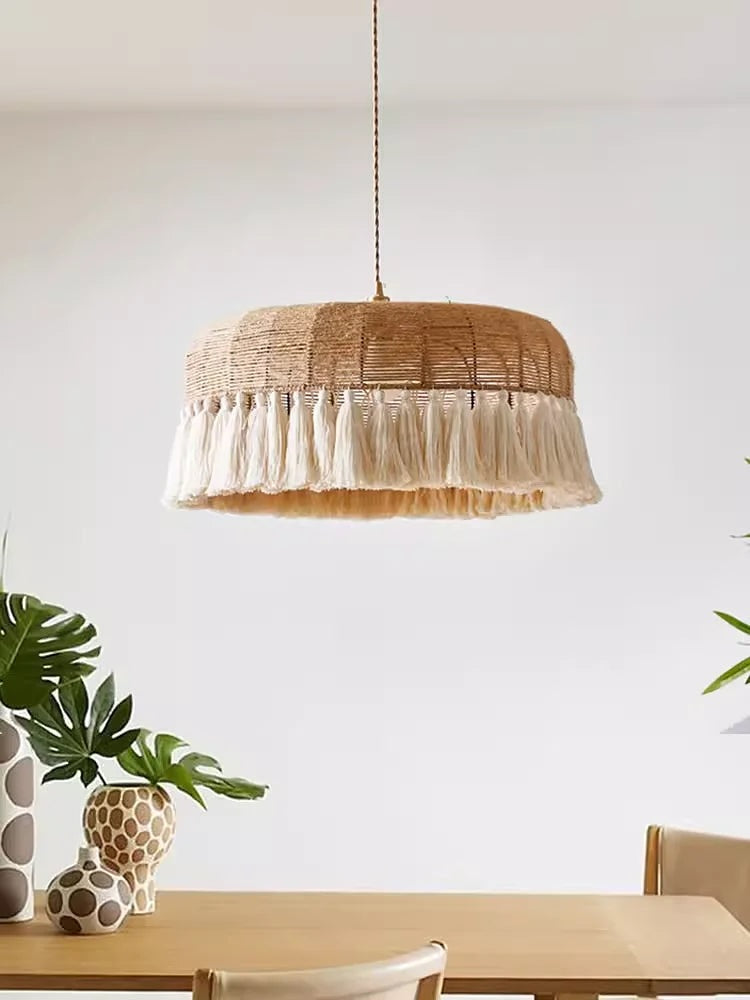 Boho Fringe Pendant Light Woven Hemp Rope Design
