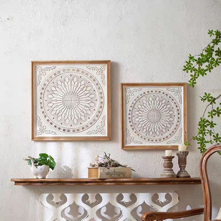 Circular Mandala Carved Wall Panel Set