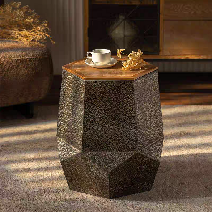 Textured Hexagonal Metal Side Table