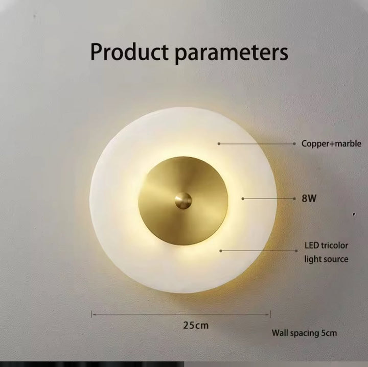Modern Marble & Brass Wall Light - Round Design 25 cm