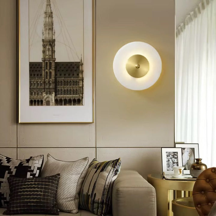 Modern Marble & Brass Wall Light - Round Design 25 cm