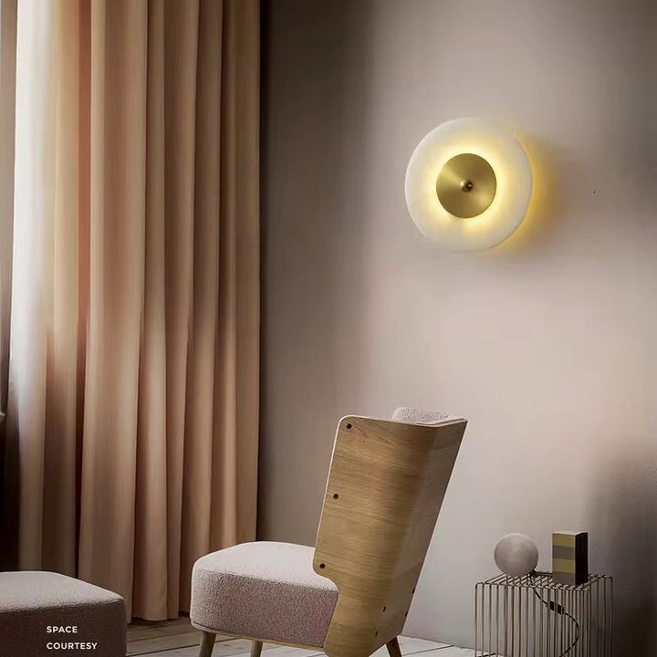 Modern Marble & Brass Wall Light - Round Design 25 cm