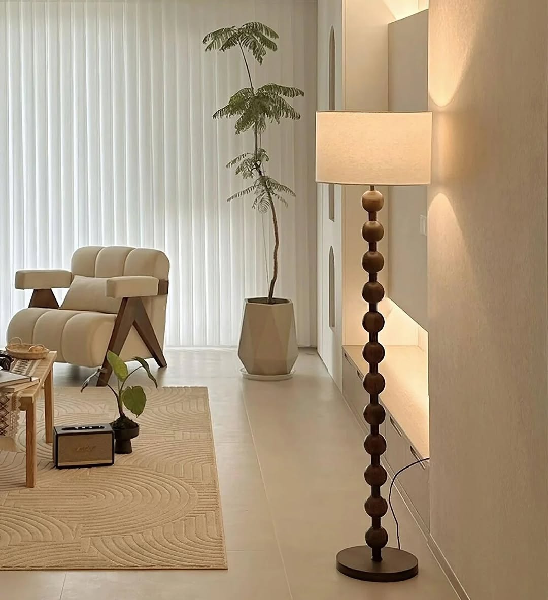 Wooden Sphere Floor Lamp