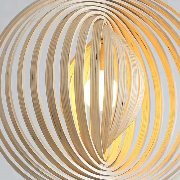 Spiral Wooden Pendant Light  Layered Ring Design