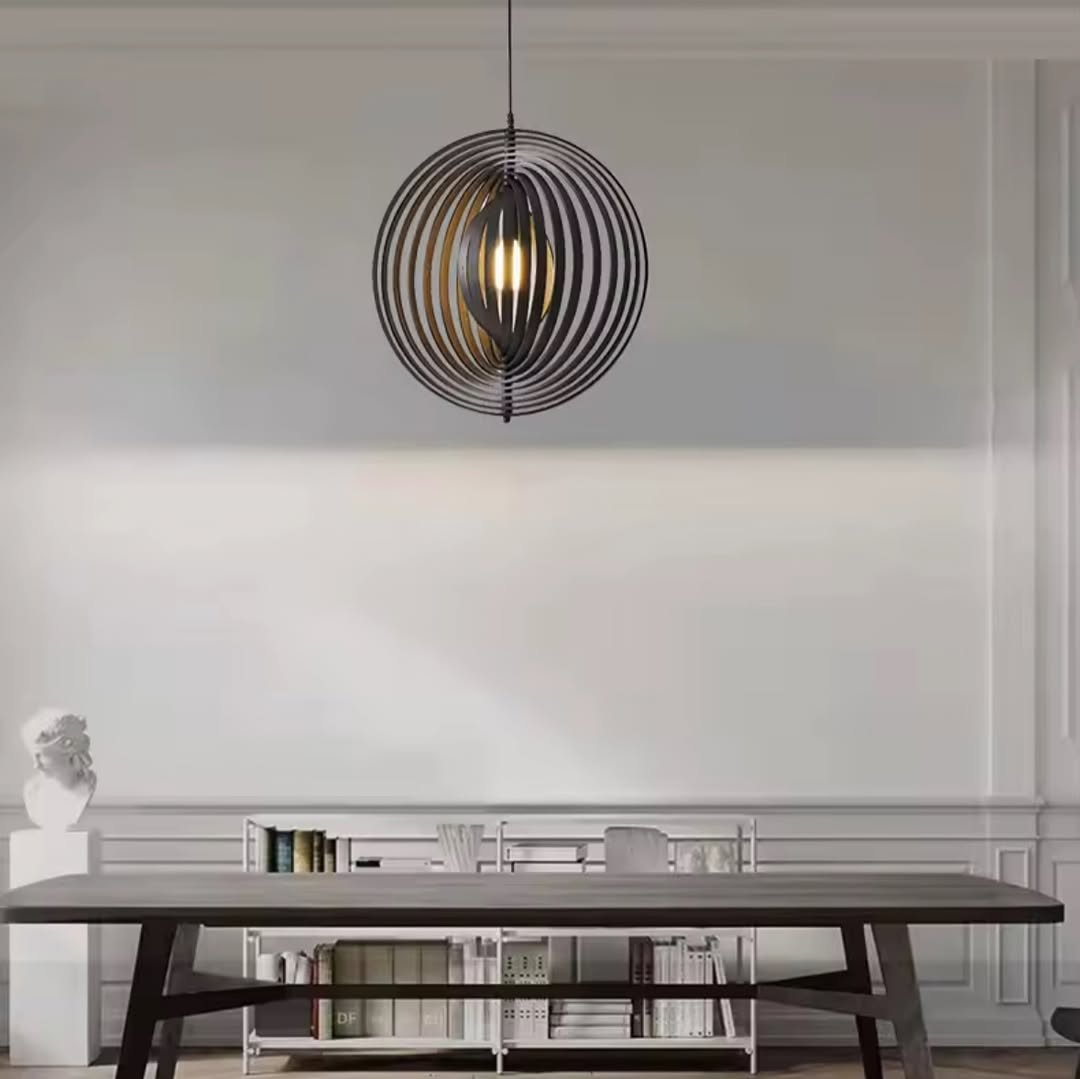 Spiral Wooden Pendant Light  Layered Ring Design