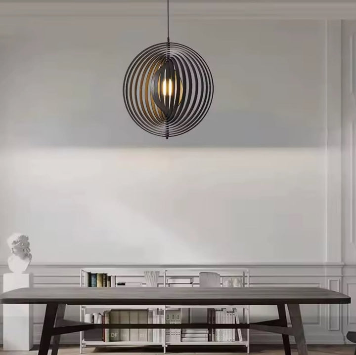 Spiral Wooden Pendant Light  Layered Ring Design