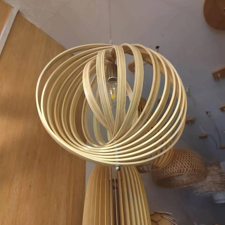 Spiral Wooden Pendant Light  Layered Ring Design
