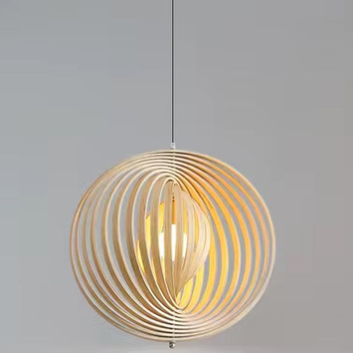 Spiral Wooden Pendant Light  Layered Ring Design