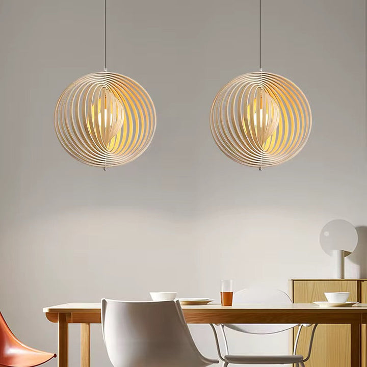 Spiral Wooden Pendant Light  Layered Ring Design