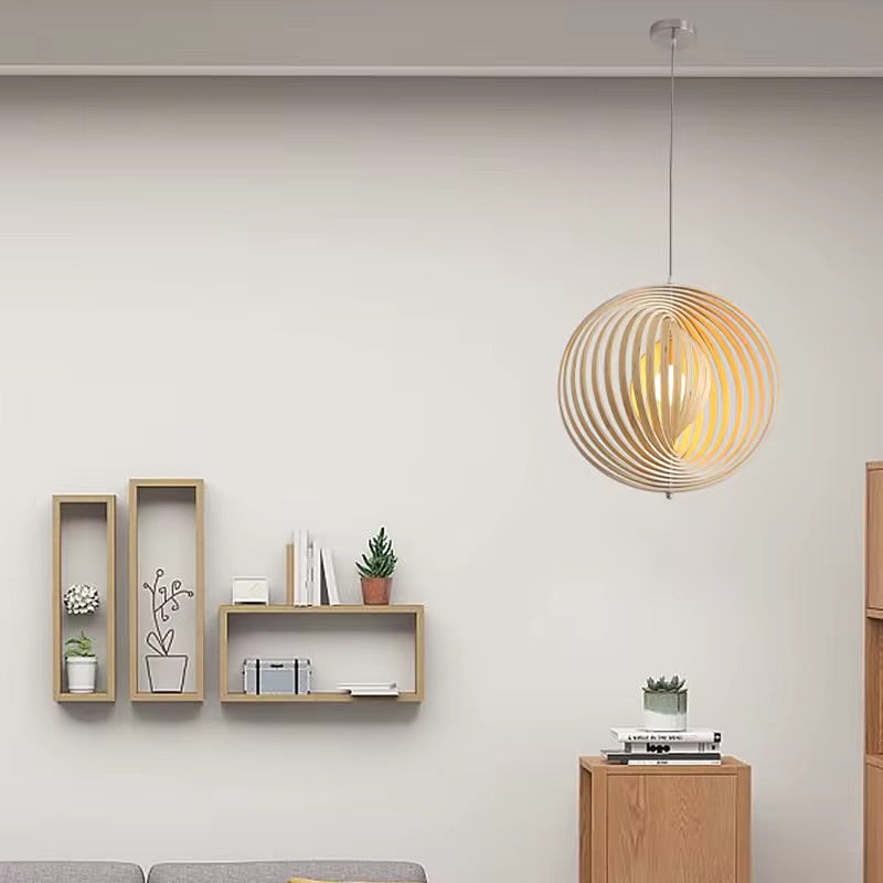 Spiral Wooden Pendant Light  Layered Ring Design