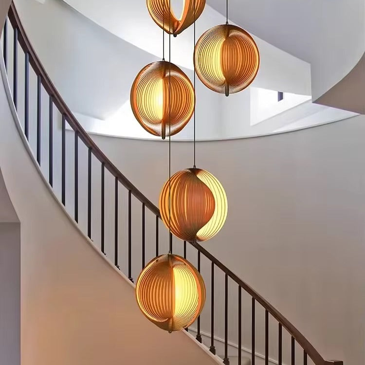Spiral Wooden Pendant Light  Layered Ring Design
