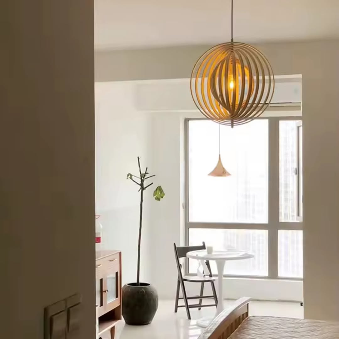 Spiral Wooden Pendant Light  Layered Ring Design