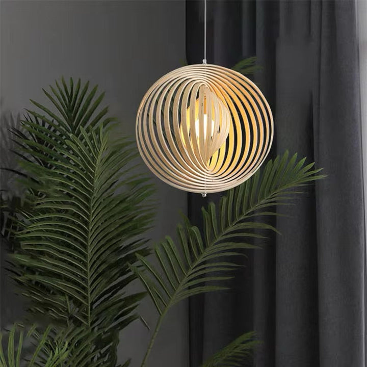Spiral Wooden Pendant Light  Layered Ring Design