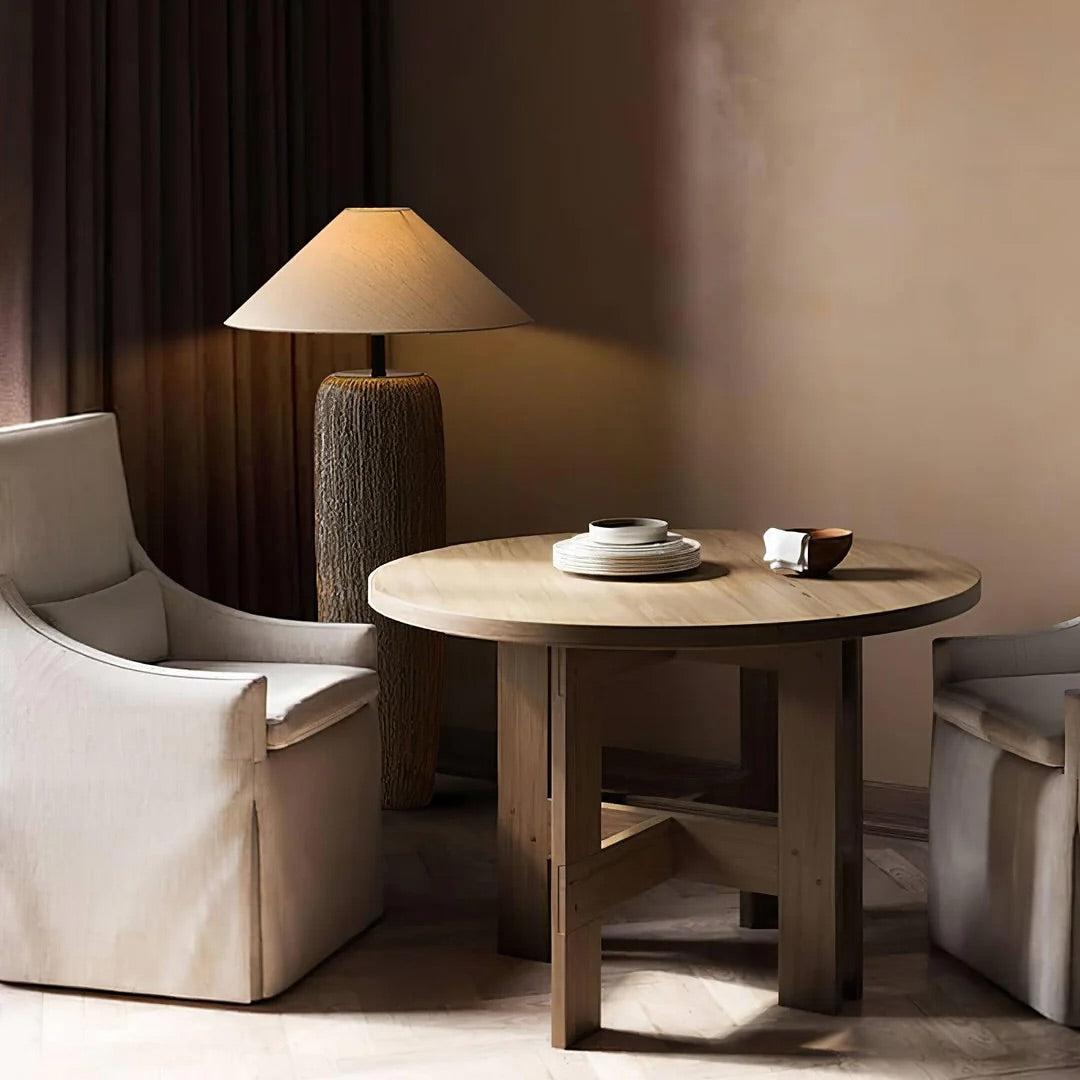 Rustic Floor & Table Lamp Set Textured Wood Look
