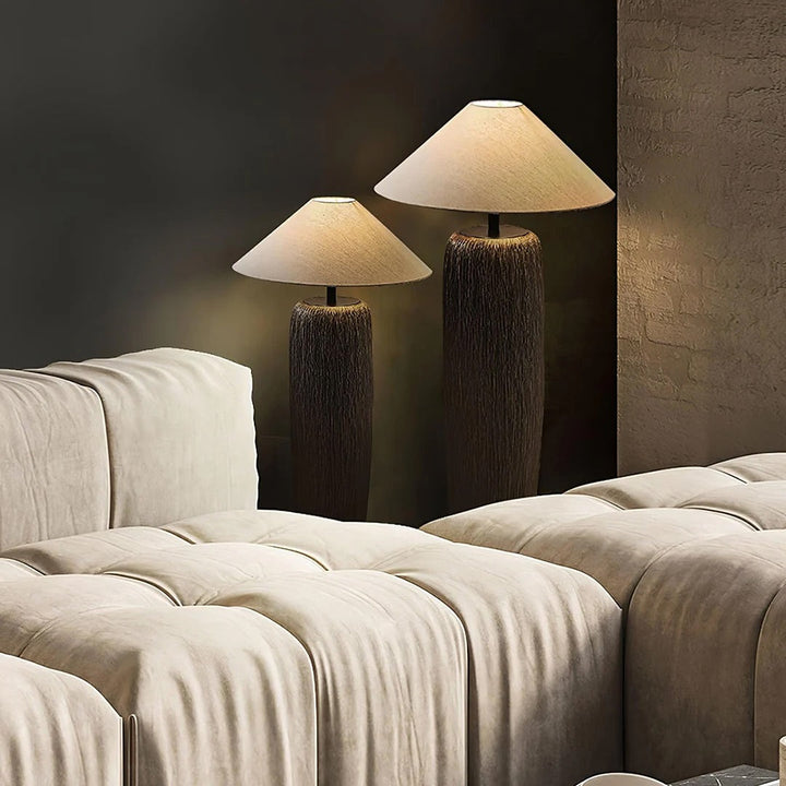 Rustic Floor & Table Lamp Set Textured Wood Look