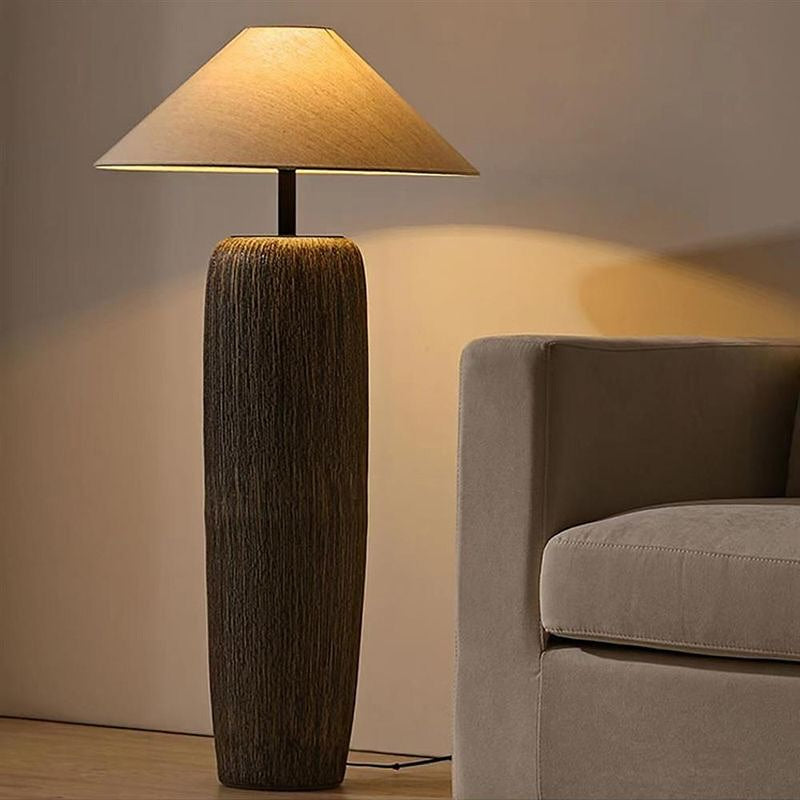 Rustic Floor & Table Lamp Set Textured Wood Look