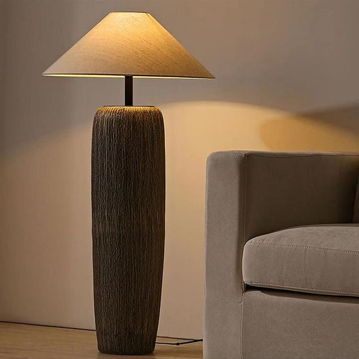 Rustic Floor & Table Lamp Set Textured Wood Look