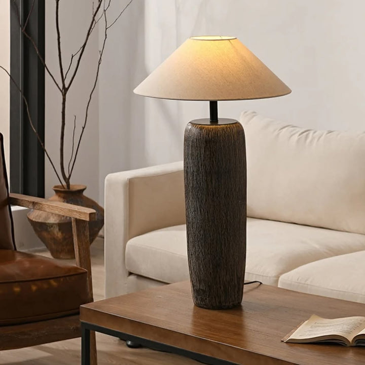 Rustic Floor & Table Lamp Set Textured Wood Look