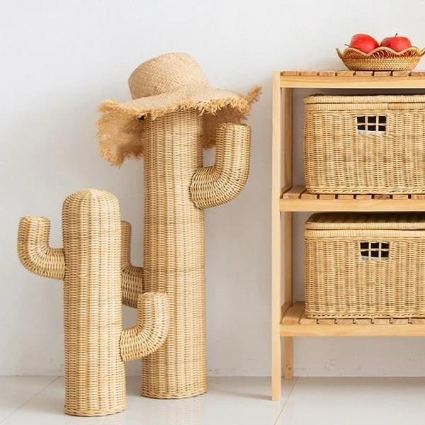 Rustic Cactus-Shaped Woven Floor/Table Lamp