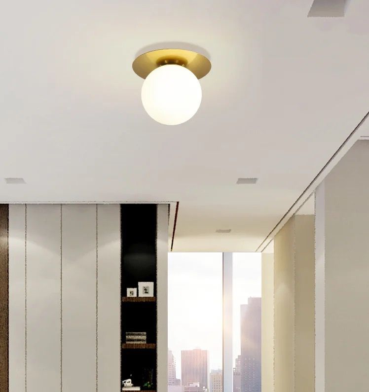 Modern Brass Ceiling Light with Frosted Glass Globe