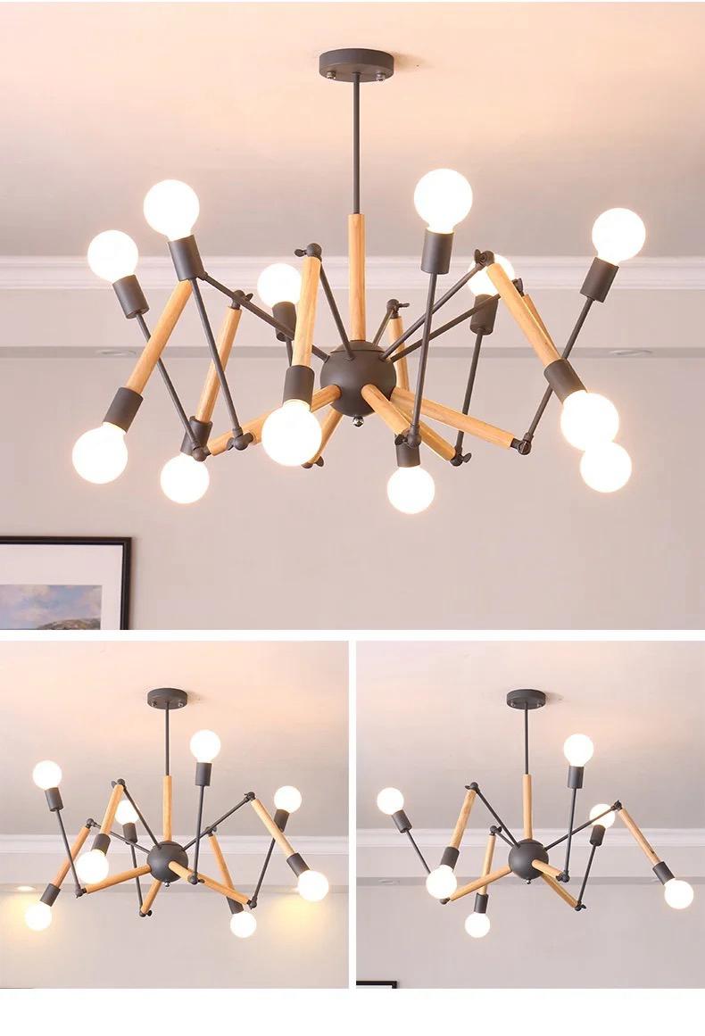 Modern Scandinavian Chandelier with Wooden Accents