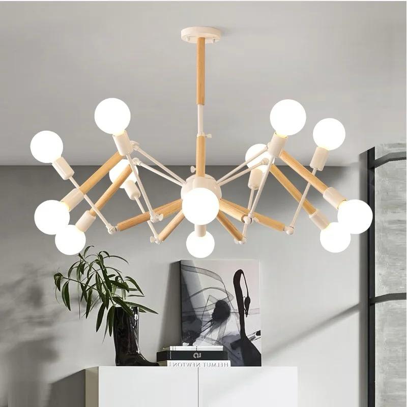 Modern Scandinavian Chandelier with Wooden Accents