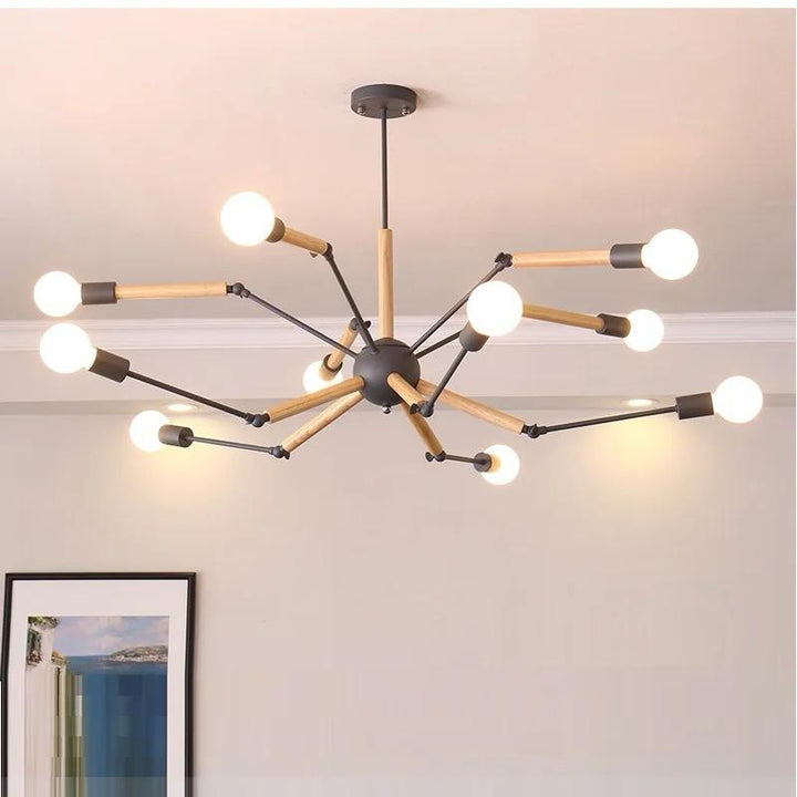 Modern Scandinavian Chandelier with Wooden Accents