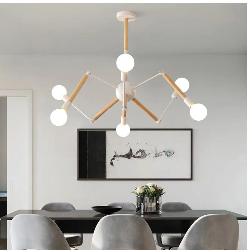 Modern Scandinavian Chandelier with Wooden Accents