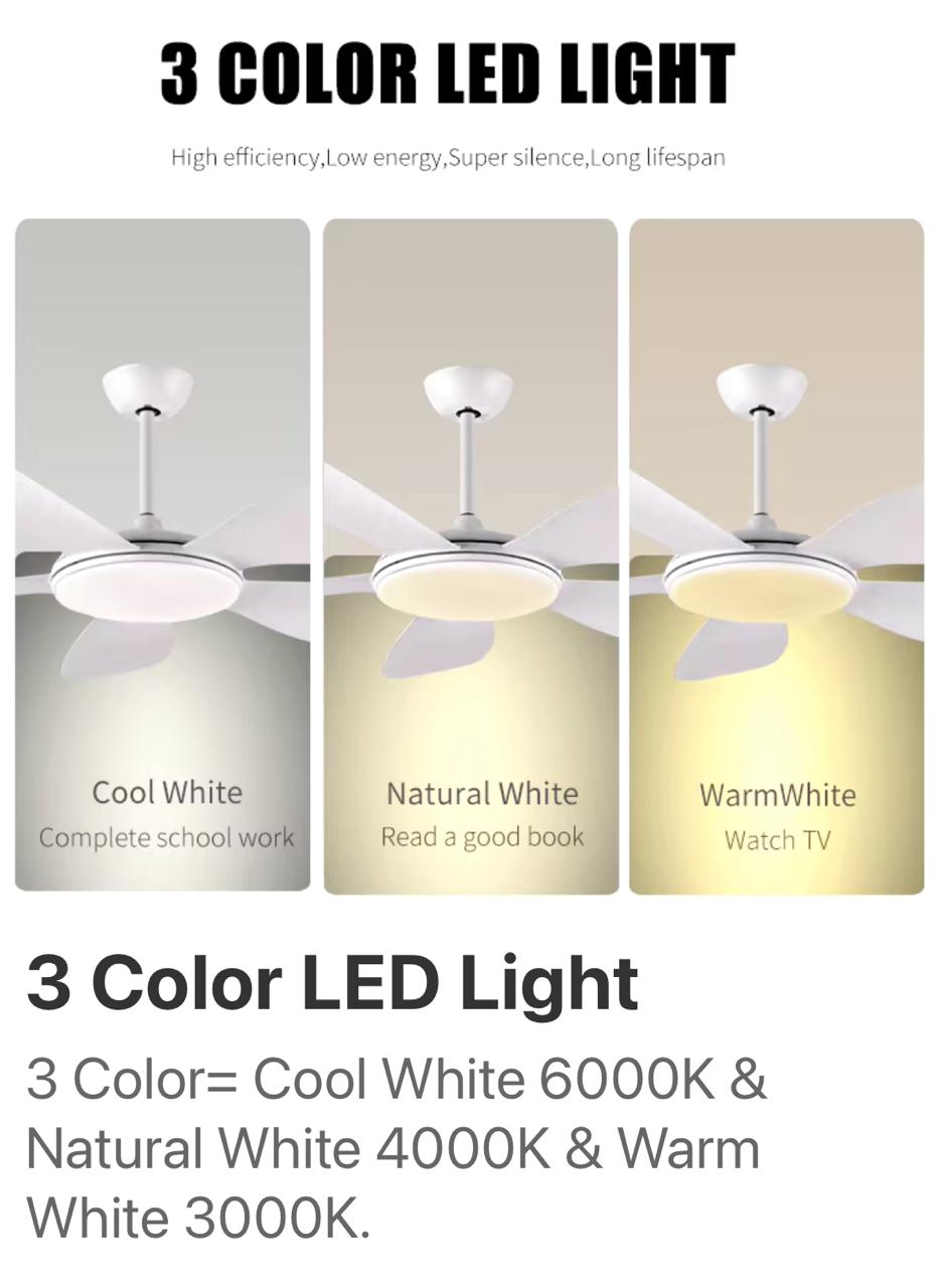 3-Color LED Ceiling Light with Fan - Cool, Natural & Warm White