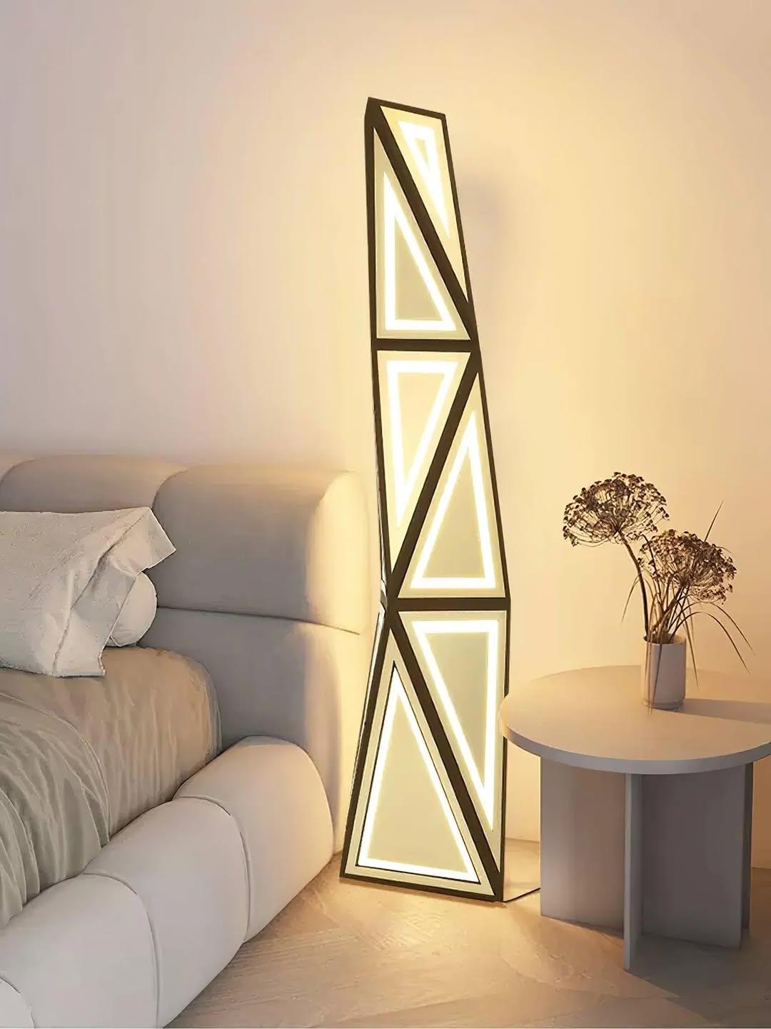 Modern geometric LED floor lamp with triangular light design