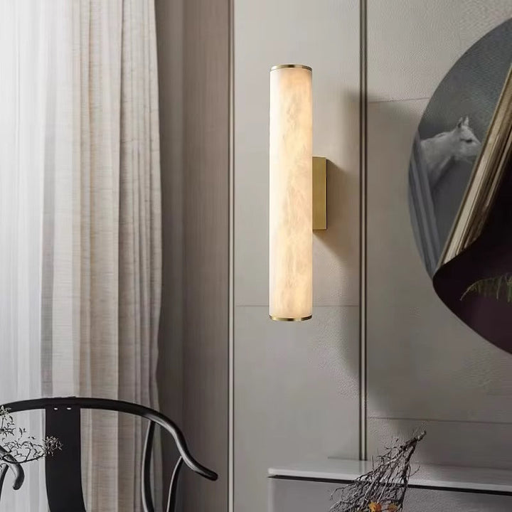 Luxury Wall Light - Vertical Stone-Effect Cylinder with Brass Base