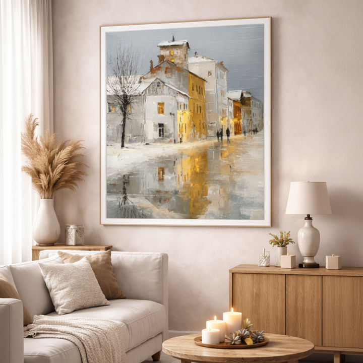 Snowy City Reflection Canvas