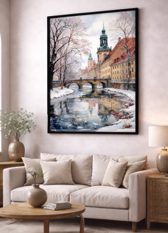 Winter European Canal Canvas