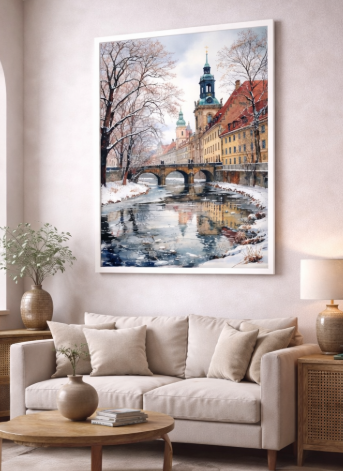 Winter European Canal Canvas