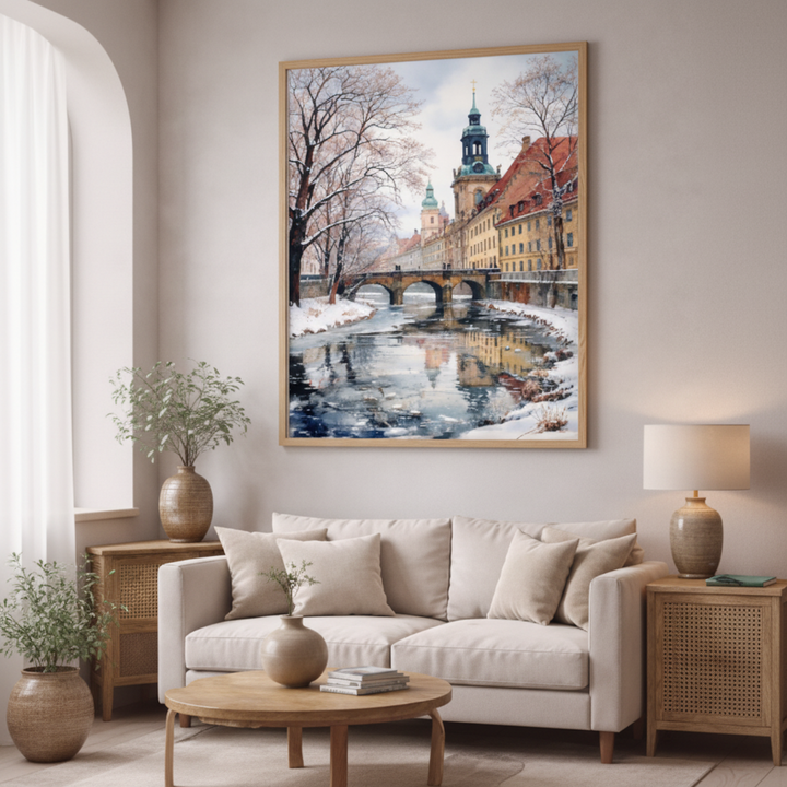 Winter European Canal Canvas