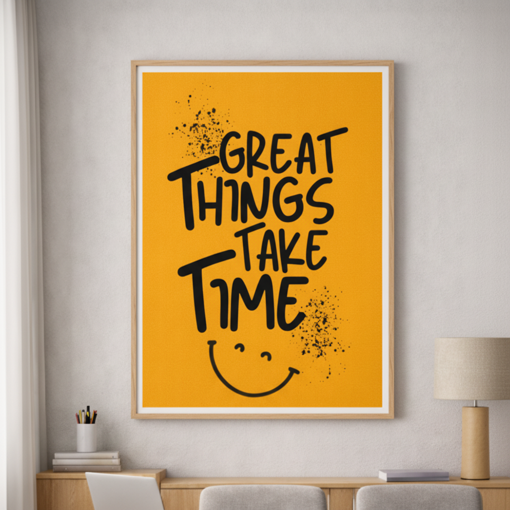 Great Things Take Time Yellow Canvas