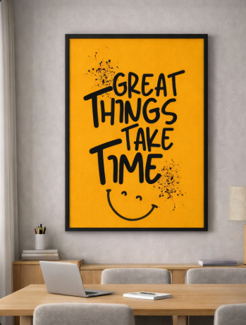Great Things Take Time Yellow Canvas