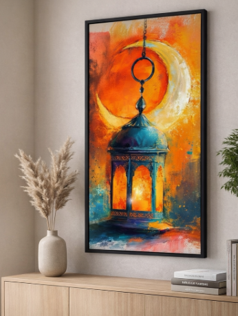 Hanging Lantern Crescent Canvas Art